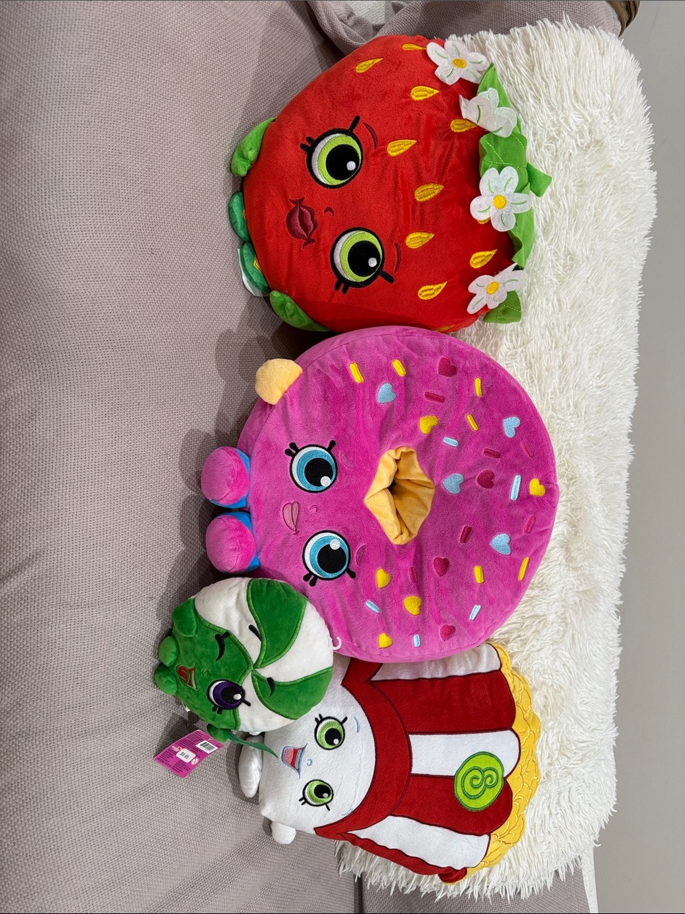 Shopkins Plush Lot - Strawberry, Pink Donut, Green Mint Candy & Popcorn Plushies